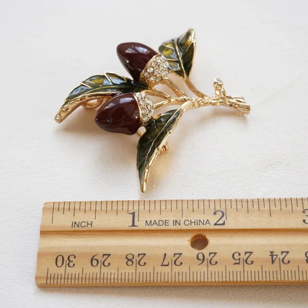 Vintage Style Enameled Acorn Brooch